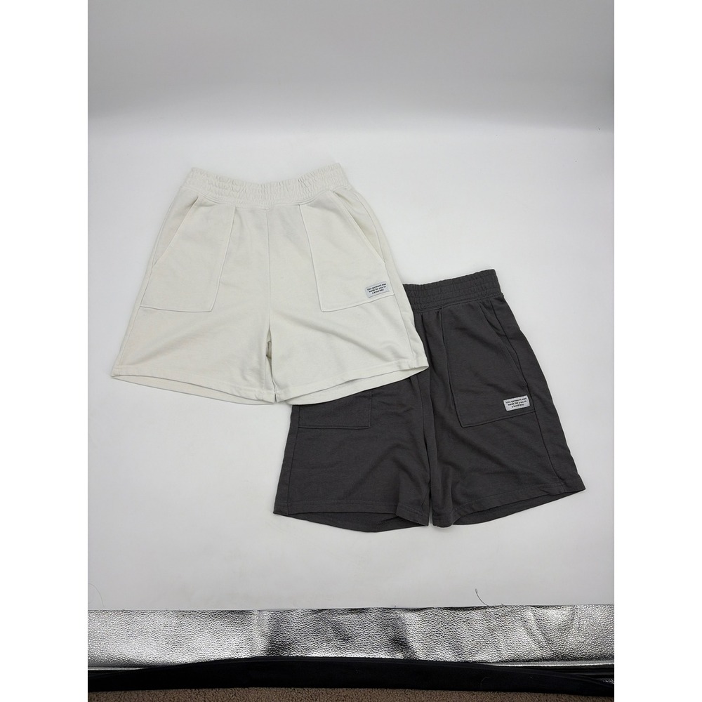 H&M Divided Women Sweat Shorts Bundle 2 Pack Grey Cream Small High Waist Pockets